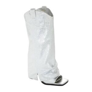 Azalea Wang Alaric Silver Rhinestone Western Open Toe Sandal Boots - Size 7.5
